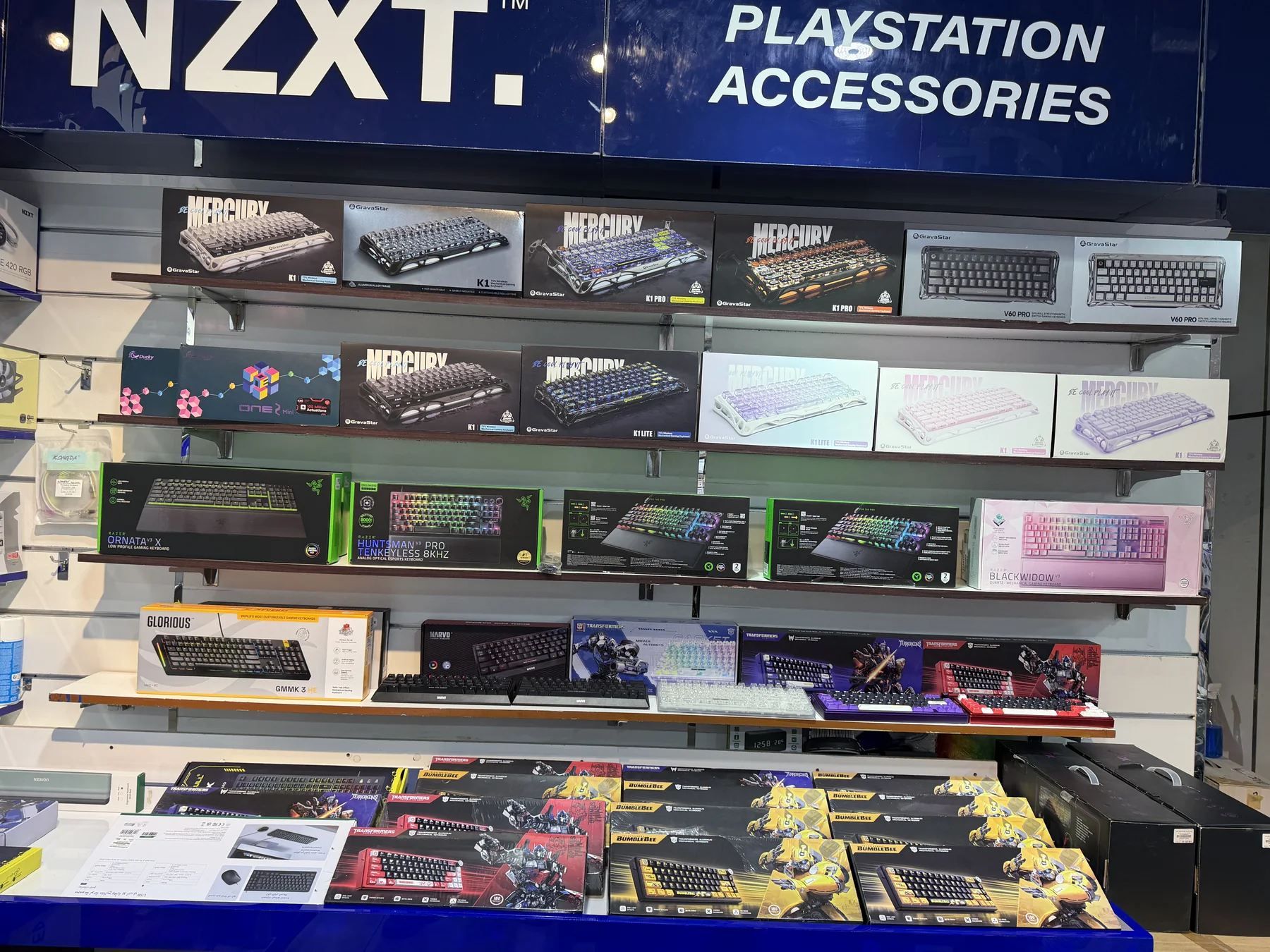 Gaming keyboards and accessories on display