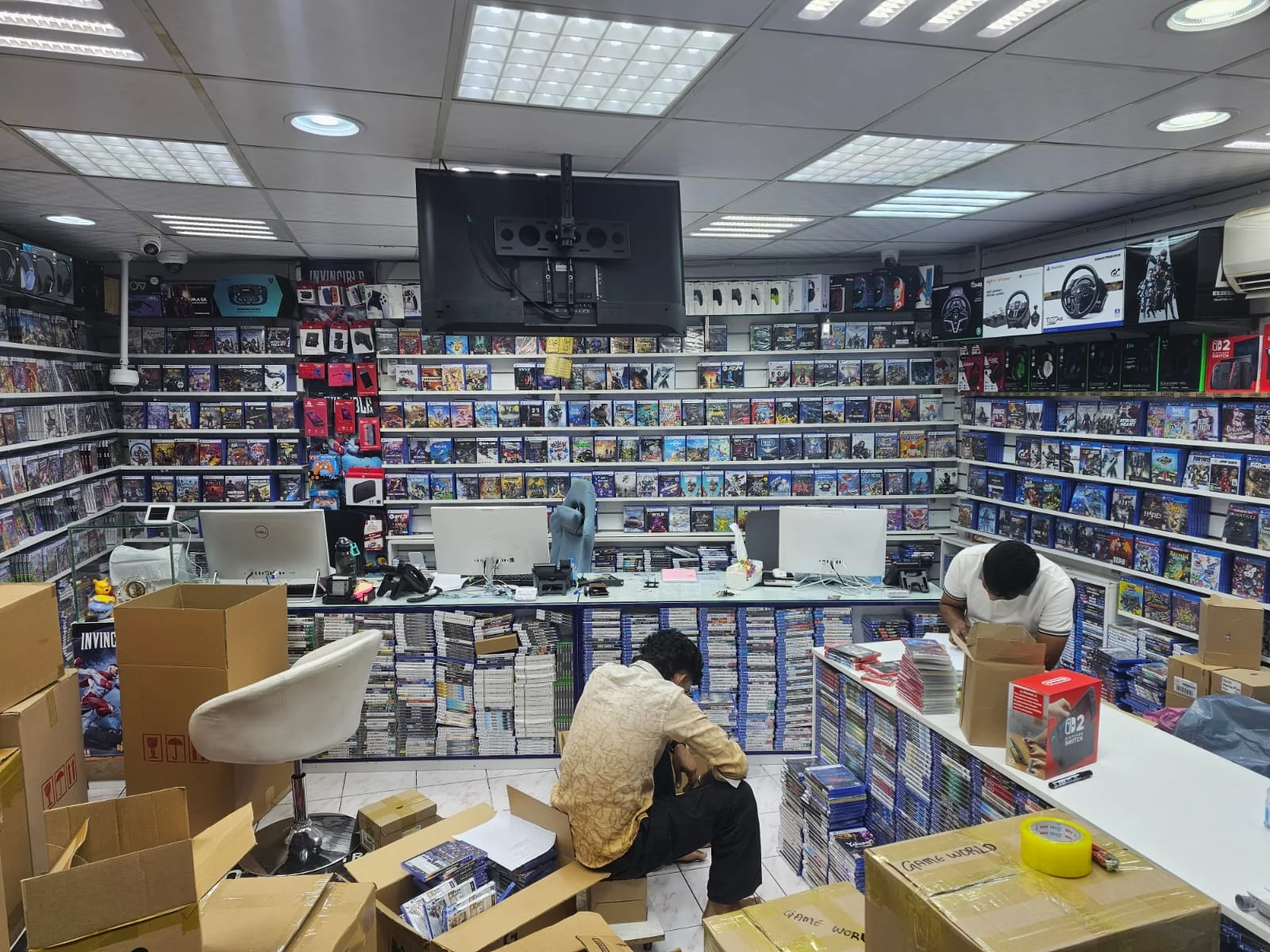 Interior view of an electronics store