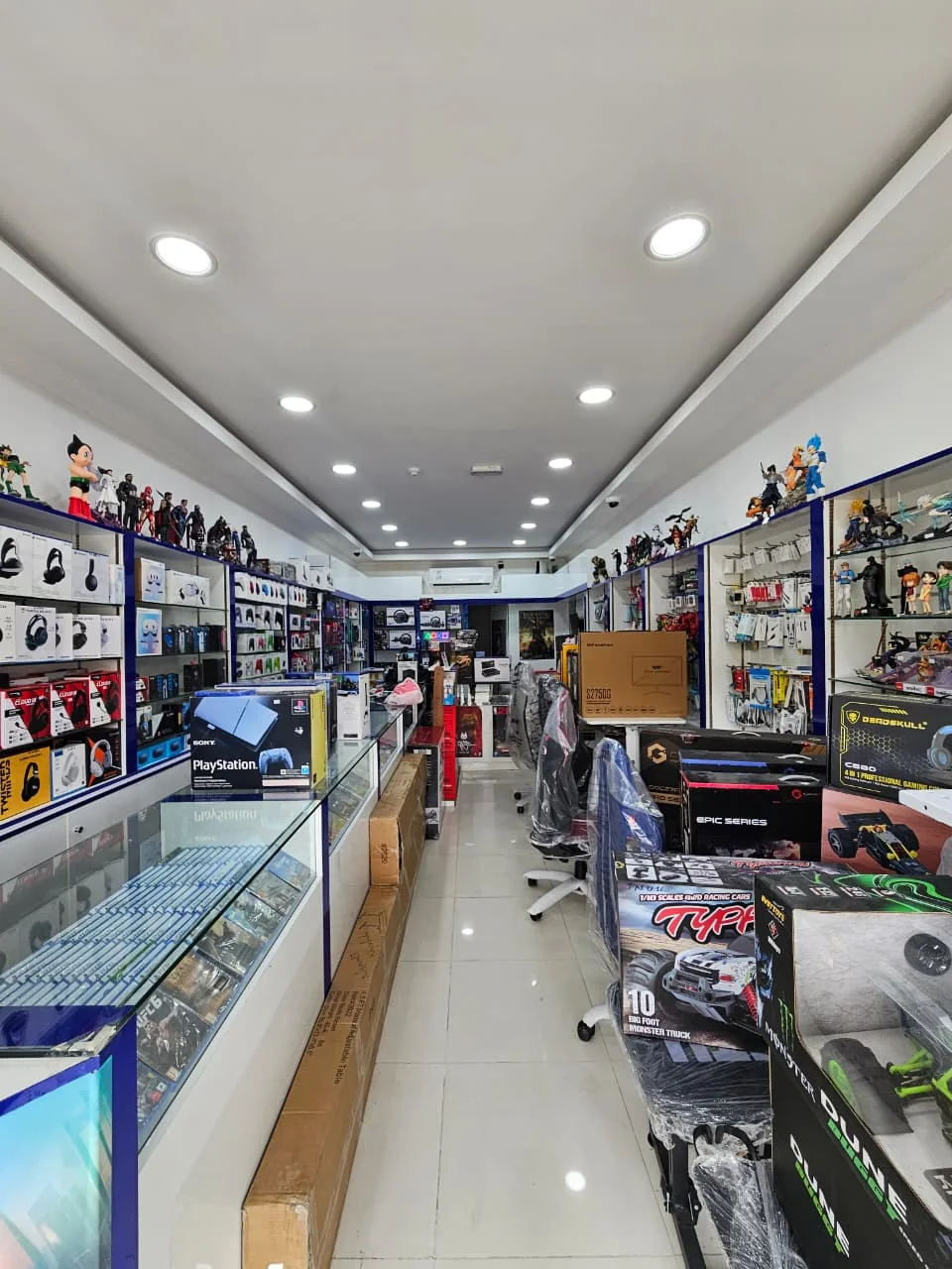 Long aisle of technology products and accessories